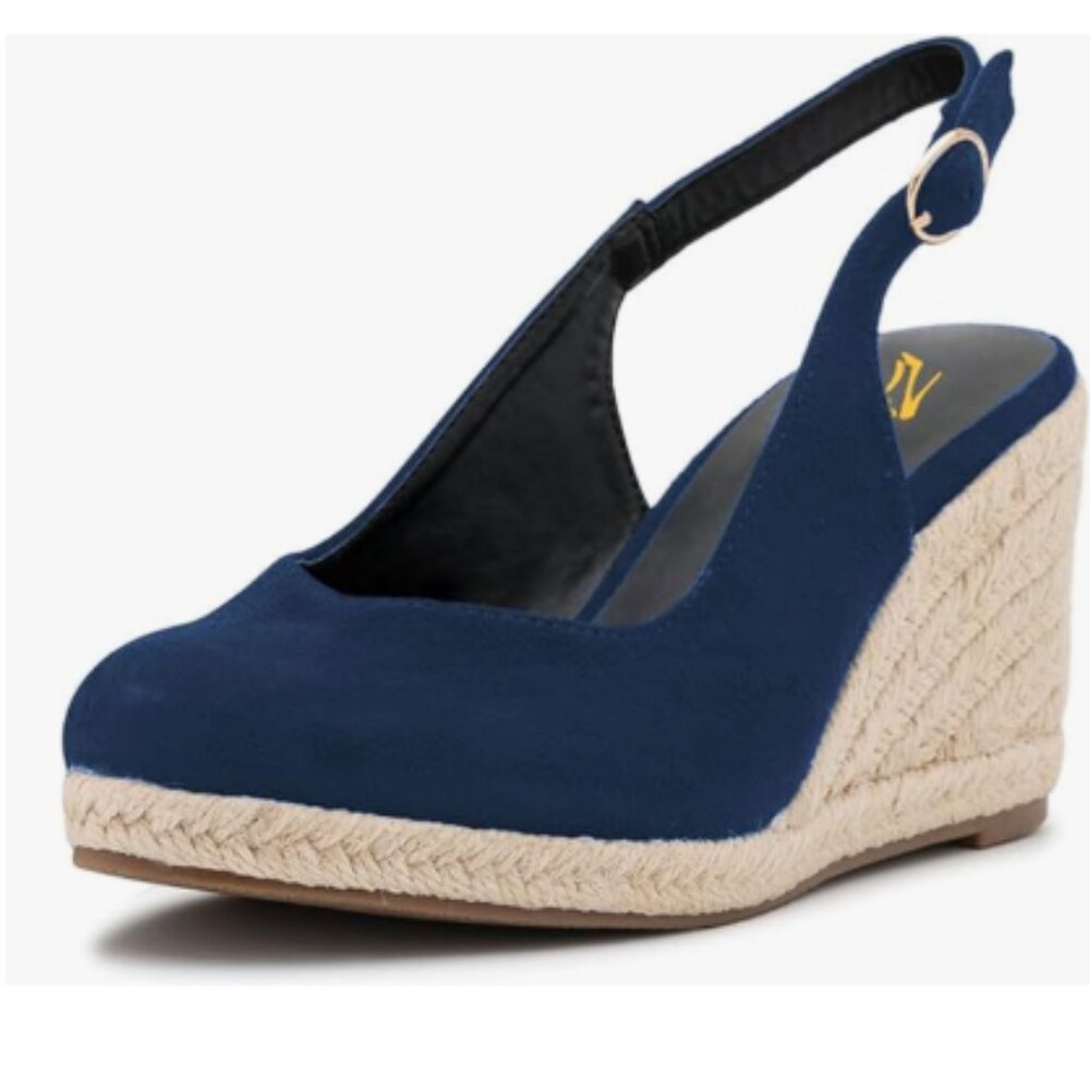 Zszszsu Navy Espadrille Wedge Sandals Closed Toe Slingback Heels Platform Shoes